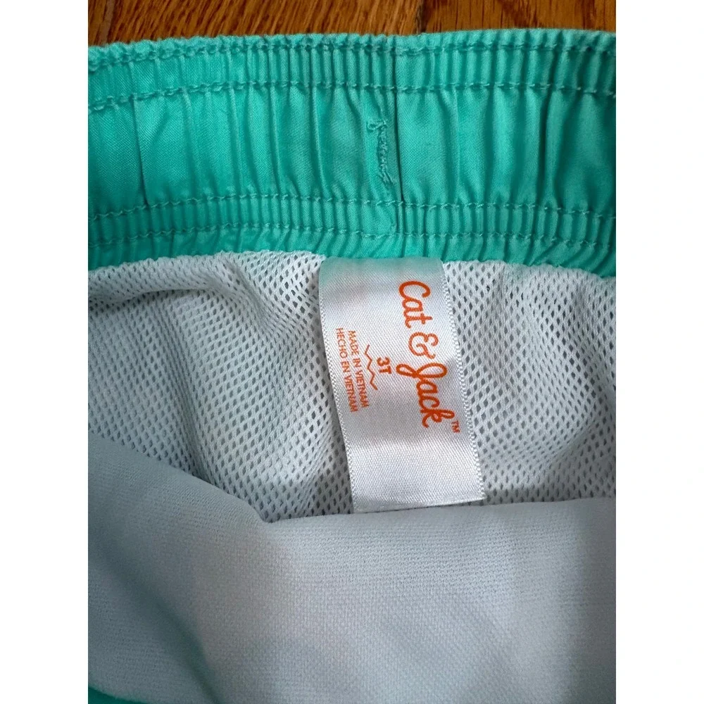 Cat & Jack‎ Boys 3T Rainbow Striped Swim Trunks Teal Blue Orange Board Shorts